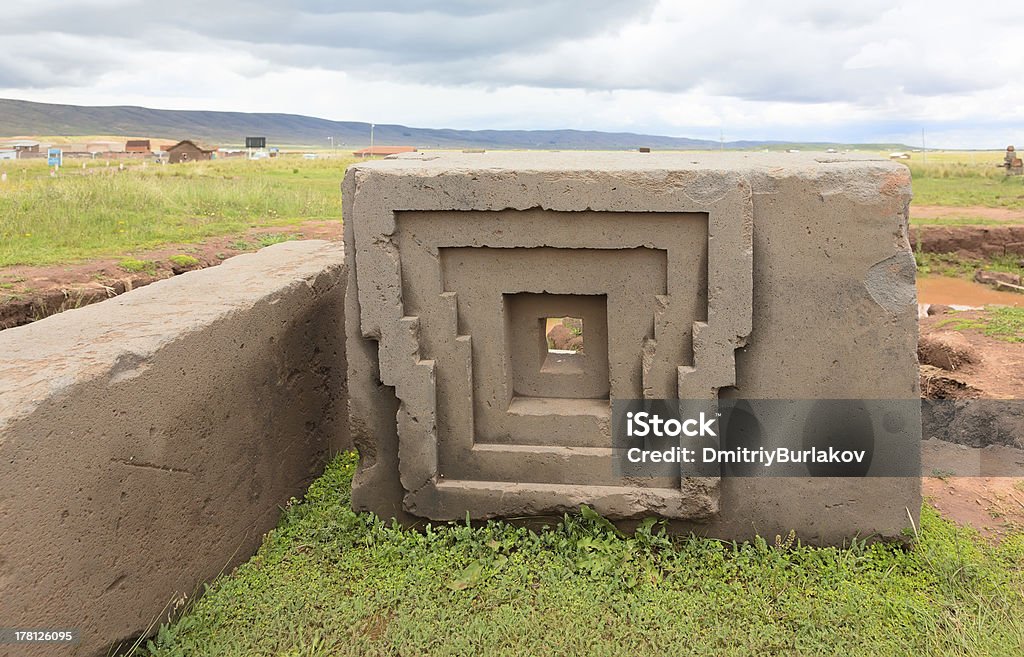 Megalithic stone in Bolivia Megalithic stone with intricate carving in the complex Puma Punku, Tiwanaku, Bolivia Ancient Stock Photo