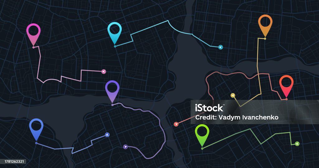 Map Directions Stock Track Navigation Pins On Street Maps Navigate Mapping Technology And ...