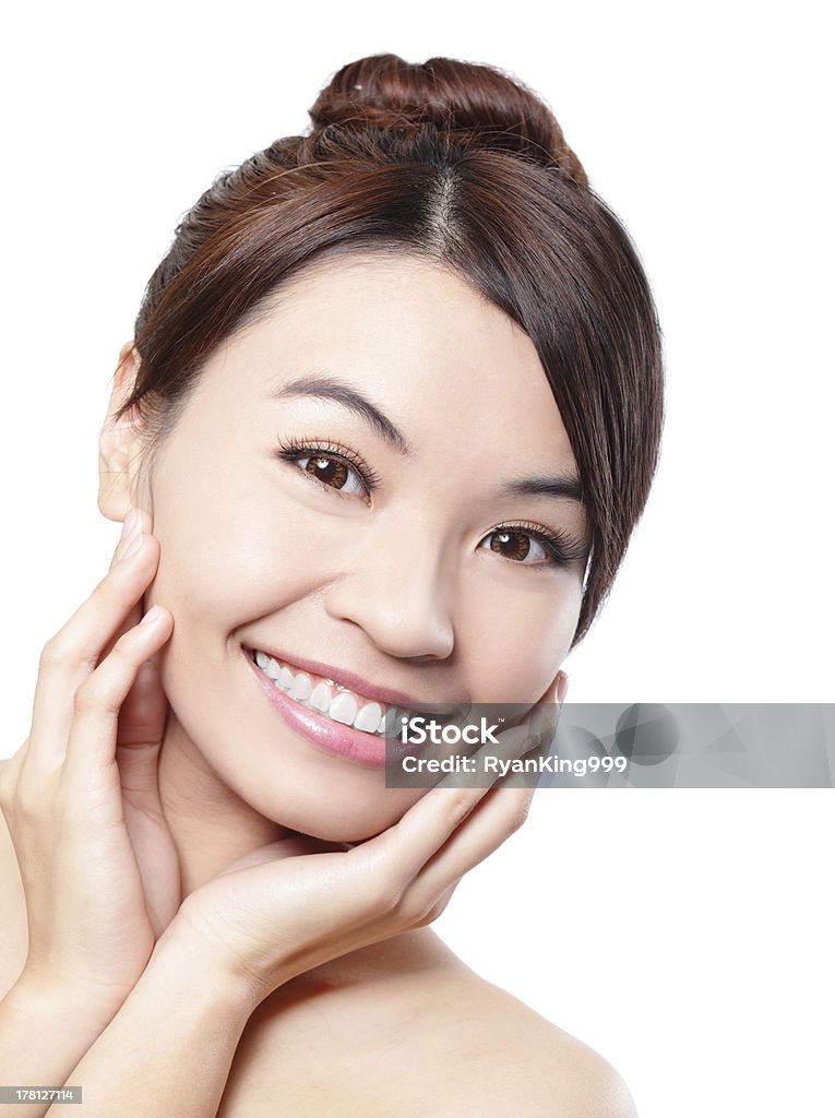 Smile Face of woman with health teeth Smile happy Face of beautiful woman with health teeth and skin care isolated over white background. Beautiful young asian woman model Adult Stock Photo