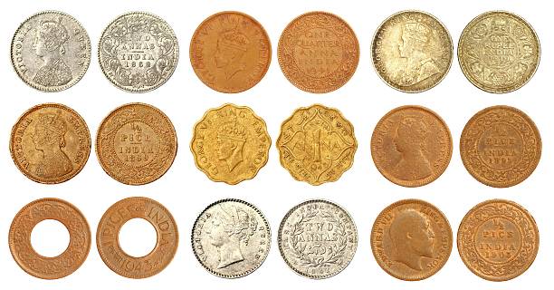 istock Collection of old Indian coins 178127598