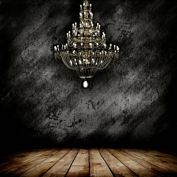 istock Vector illustration of a chandelier on a dark empty room 178128130