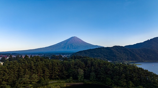 istock Aerial view of forest with Mount Fujisan in the background, summer evening in Japan 1781294392