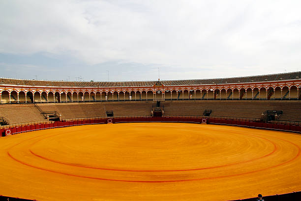 Bullring Detail of the arena of the bullring of Seville banderilla stock pictures, royalty-free photos & images