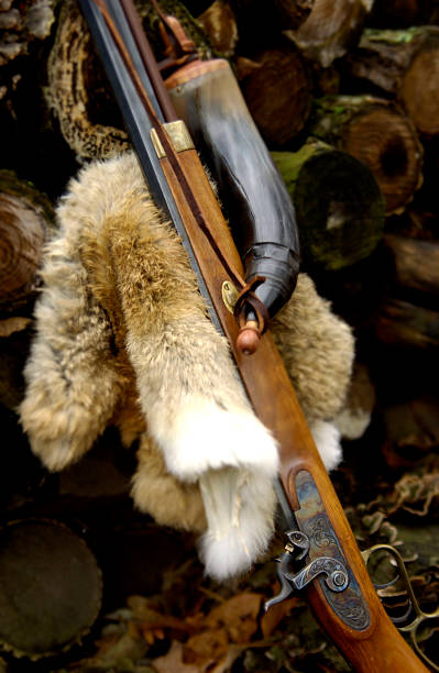 Muzzleloader with powder horn stock photo
