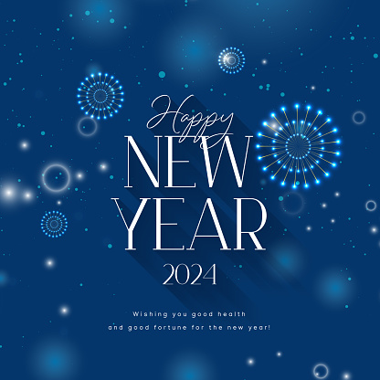 Happy new year 2024 message with firework vector illustration