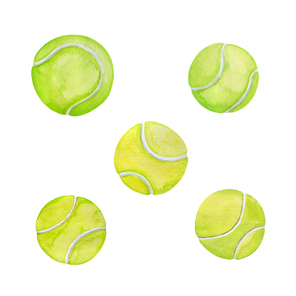 istock Watercolor tennis ball illustrations isolated on white. 1781324565