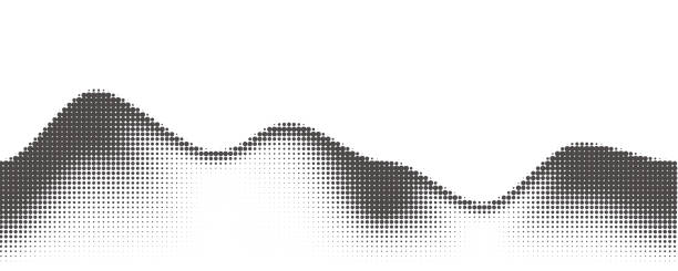 점선 산 추상 패턴입니다. 벡터 하프톤 범위입니다. 흑백 그라데이션 그림입니다. 그런지 톤의 풍경입니다. - textured sine wave spotted halftone pattern stock illustrations