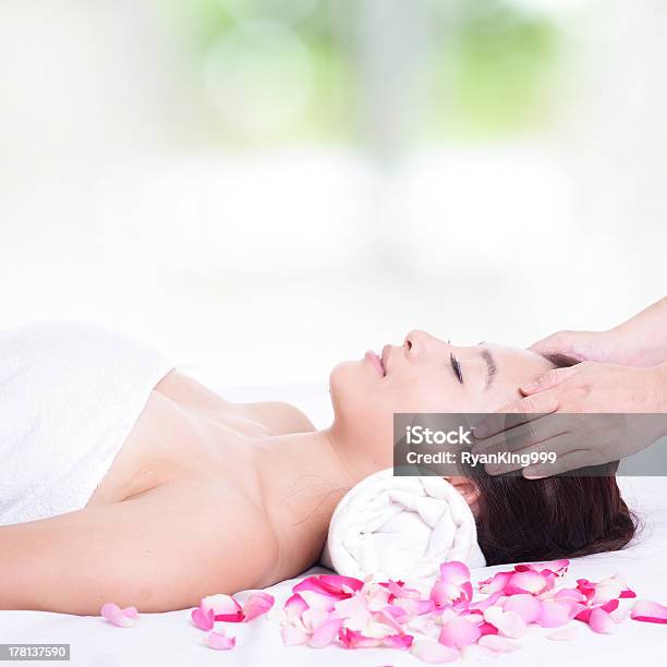 Woman Enjoy Face And Head Massage At Spa Stock Photo - Download Image Now - Massaging, Spa, Aromatherapy