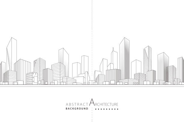 ilustrații de stoc cu design abstract de desen urban arhitectural - peisaj urban