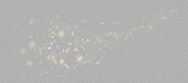 Vector illustration of Light dust with many flickering particles. Christmas gold dust background