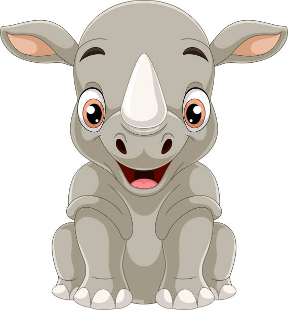 illustrazioni stock, clip art, cartoni animati e icone di tendenza di rinoceronte divertente del fumetto seduto su sfondo bianco - 13431