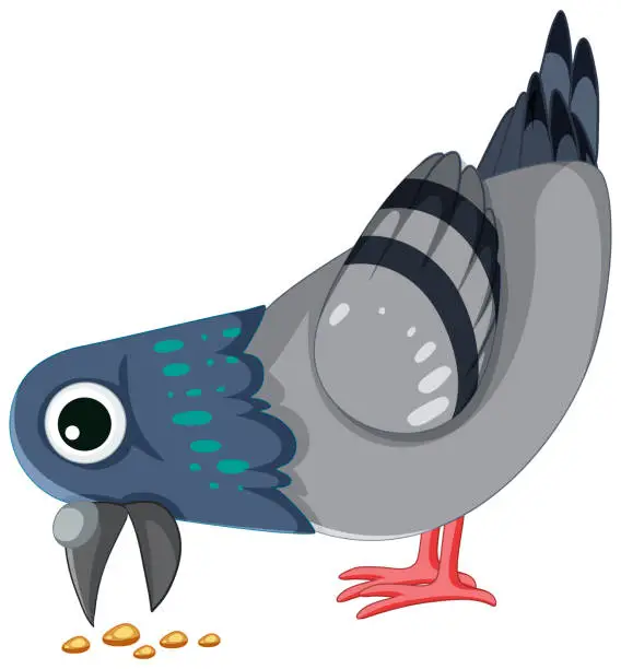 Vector illustration of Cute Pigeon Bird Cartoon Character Eating Food