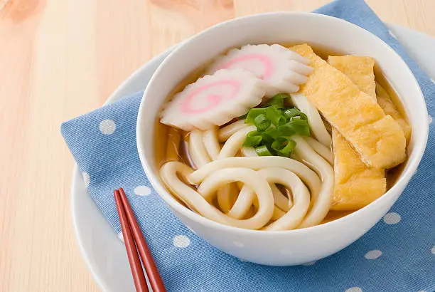 Udon is a type of thick wheat-flour noodle popular in Japanese cuisine.