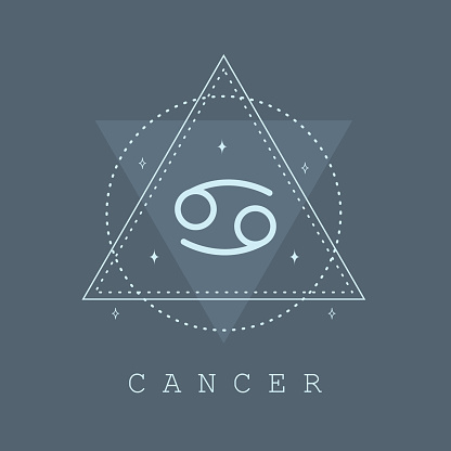 Astrological Cancer zodiac sign. Horoscope icon in boho minimalist style. Mystic vector illustration. Spiritual tarot card. Hand drawn magic vintage logo.