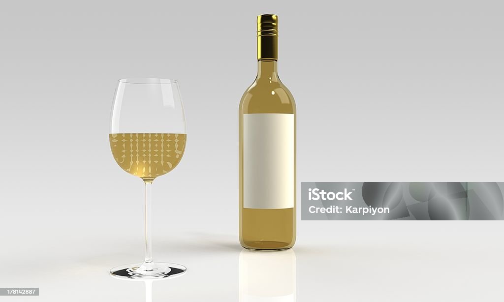 Garrafa de vinho branco com vidro isolado - Foto de stock de Abstrato royalty-free