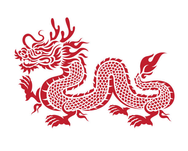 istock Red Chinese Zodiac Animals, the chinese dragon tattoo art style vector illustrations design 1781482858