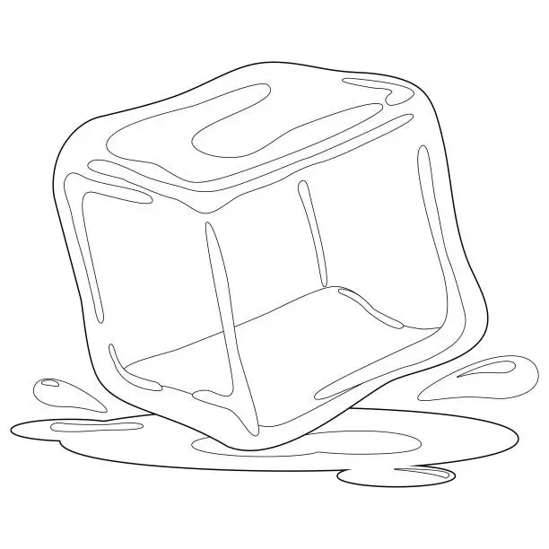 Vector illustration of Ice cube. Vector black and white coloring page.