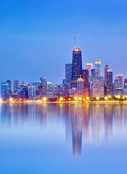 Ville de Chicago, États-Unis, la ville de panorama coloré au coucher du soleil - Photo