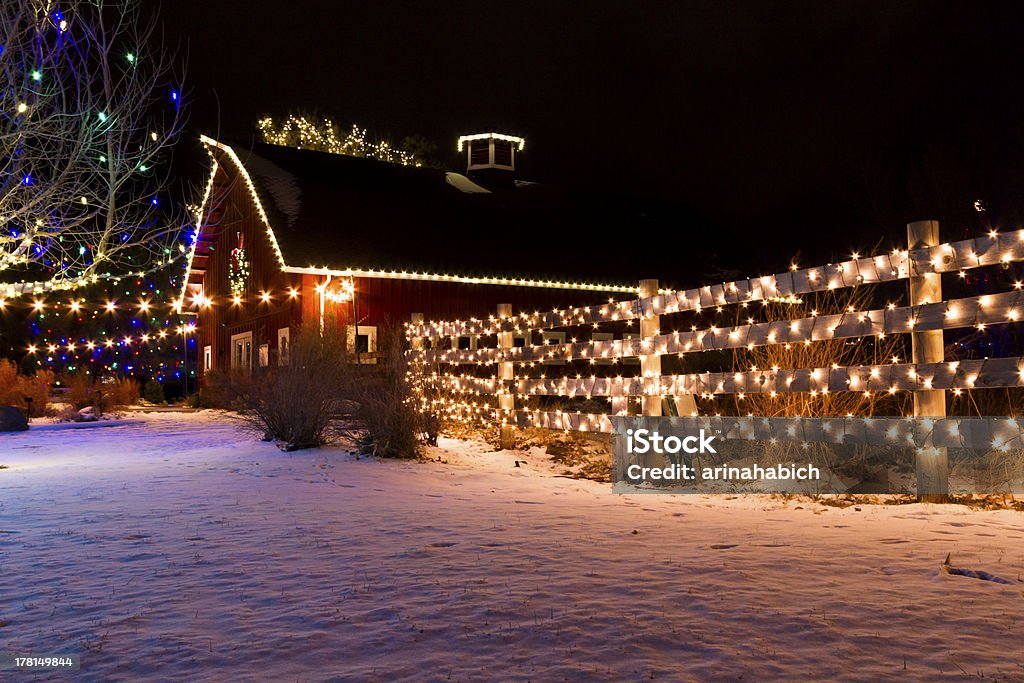 Christmas Lights Historic farm decorated with Christmas lights. Christmas Stock Photo