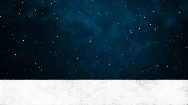 Horizontal Dark navy blue colored Xmas wallpaper with texture and small glittering stars as in night sky in space and smudged white snowy border at bottom edge for copy space or label and sun burst or light beam in backdrop Dark navy blue colored paper textured effect wall texture horizontal Xmas background, wallpaper. Stars or snow like glitter allover the background.. Can be used as Christmas, New Year party or space and astronomy related wallpaper, celebration, festive background, gift wrapping sheet. dark blue night stock illustrations