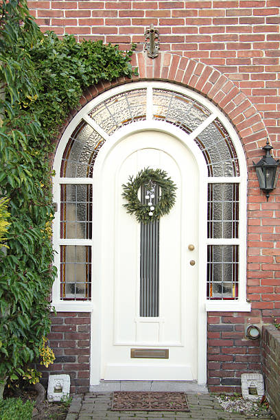Christmas wreath on a door stock photo