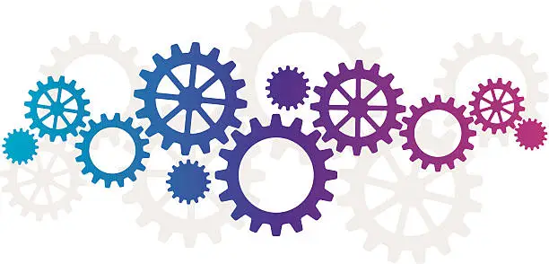 Vector illustration of Graphic design with ombre colored gears and cogs
