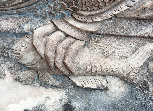 Closedup Cement stutue on Wall of temple