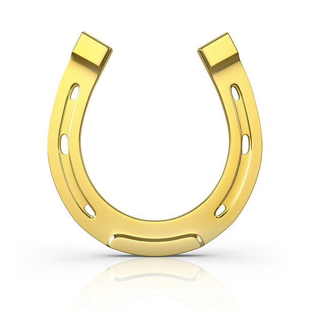 singolo graffiato golden horseshoe - horseshoe gold good luck charm symbol foto e immagini stock