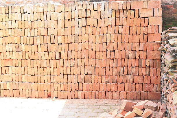 Heap of red bricks piled on the floor-Naga Pokhari or Phuku. Sadashiva Bhairab Chowk-55 Window Palace-Nyaynyapa Jhya. Durbar Square-Bhaktapur-Kathmand Valley-Nepal.