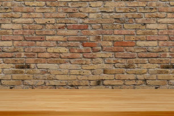 istock Brick Wall table wooden board shelf product presentation template 3D 1781530878