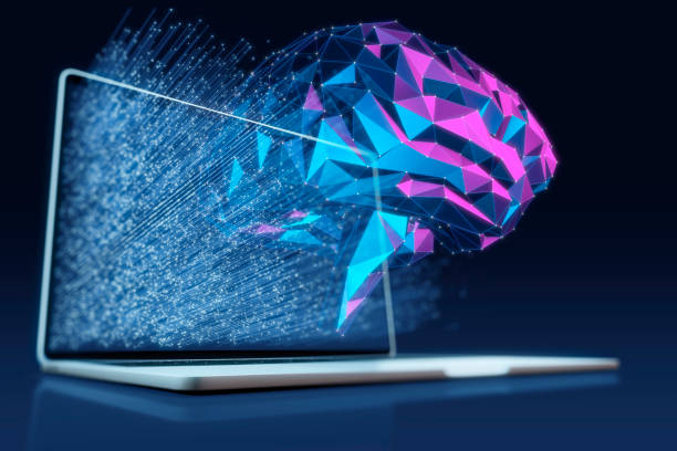 digital illustation of Futuristic Brain in big data connection systems or artificial intelligence stock photo