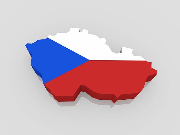 3d render of extruded map of czech republic with national flag