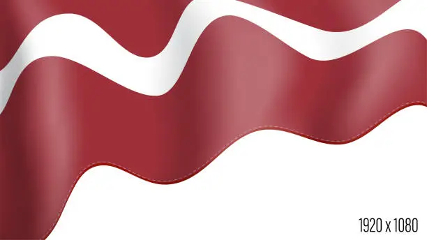 Vector illustration of Latvia country flag realistic independence day background. Latvian commonwealth banner in motion waving, fluttering in wind. Festive patriotic HD format template for independence day