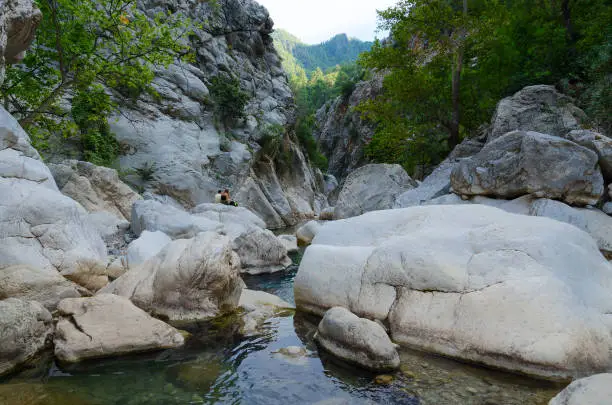 Beautiful view of Goynuk Canyon, Turkey. Mountain river surrounded by huge boulders and rocks