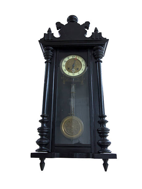 istock 19th Century old pendulum wooden clock isolated on white 178157499