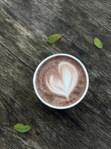 Hot cocoa with heart-shaped milk foam