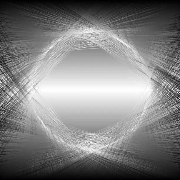 Vector illustration of Monochrome abstract design with light emanating from a central void.