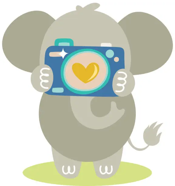 Vector illustration of Cute elephant with a camera