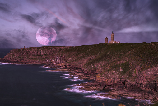 The lighthouse of Cap Fréhel, on a full moon night.