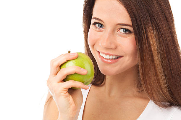 istock Cute smile and green apple 178158992