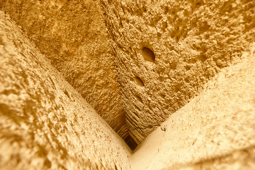Ventilation tunnel in underground city of Kaymakli. Cappadocia, Turkey