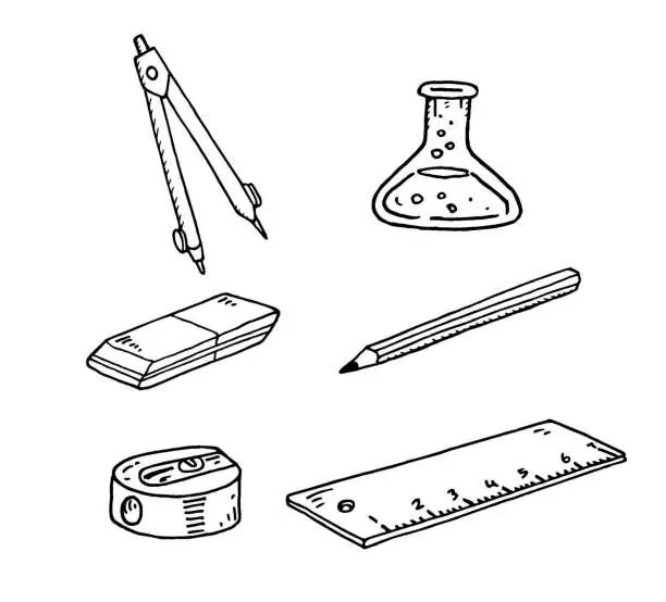 Vector illustration of Hand drawn some school equipment