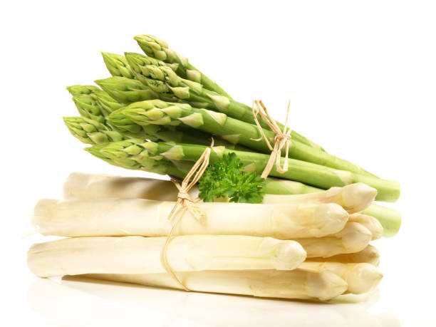 Green and white Asparagus on white Background - Isolated on white Background