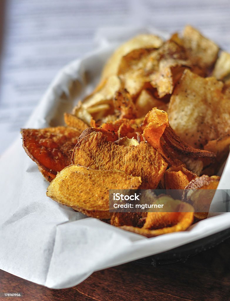 Basket of Potato Chips Appetizer Stock Photo