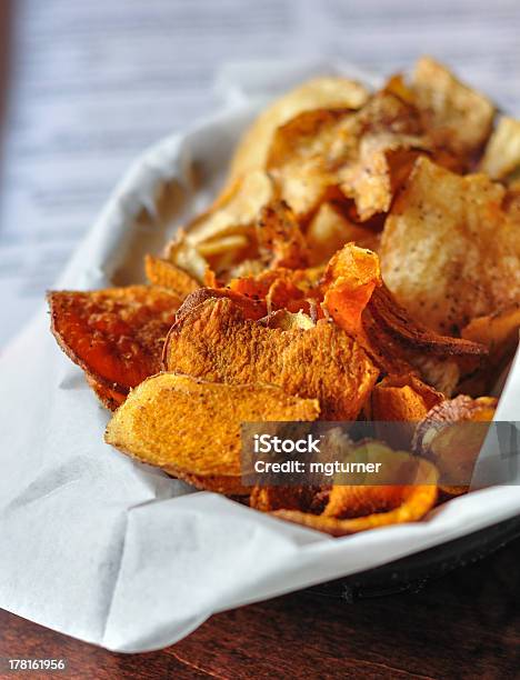 Basket Of Potato Chips Stock Photo - Download Image Now - Appetizer, Food, Fried