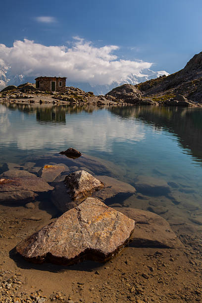 Beautiful lake reflection in the French Alps in late summer