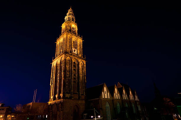 istock famous Martinitoren (Martini tower) in Groningen at night 178162277