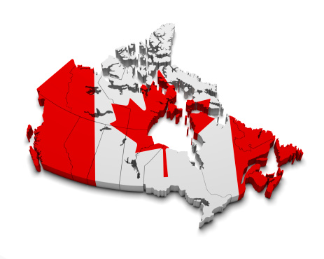 Canada 3D flag map on white isolated