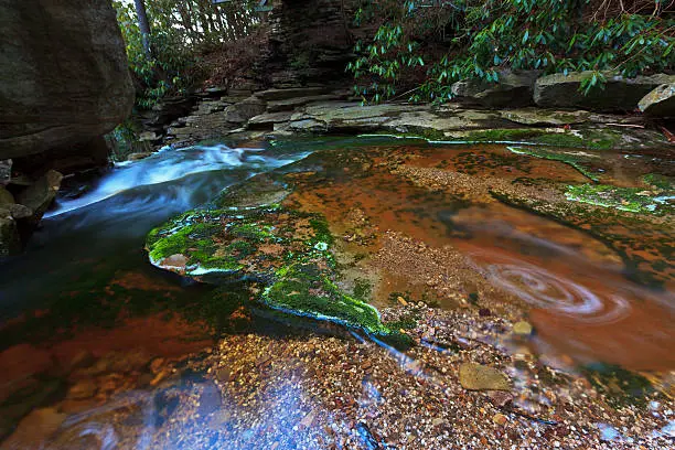 Photo of Waterfalls, tannin colored stream and rocks