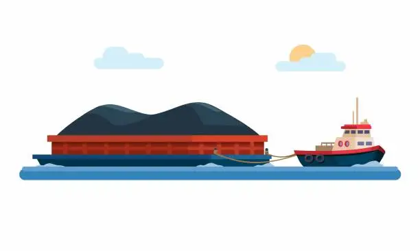 Vector illustration of Coal Ship Transportation Cartoon illustration Vector